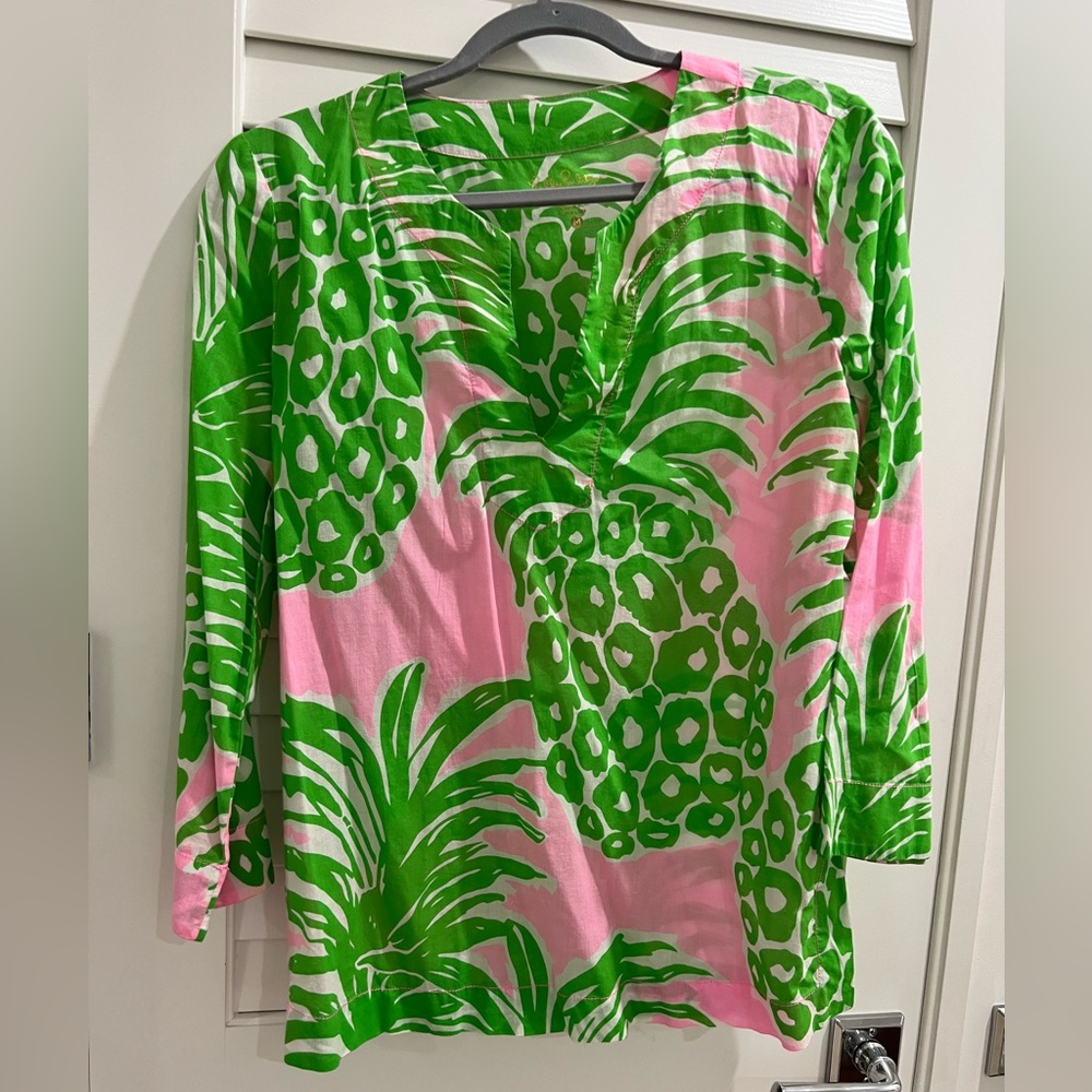 Lily Pulitzer tunic style blouse pink/green M